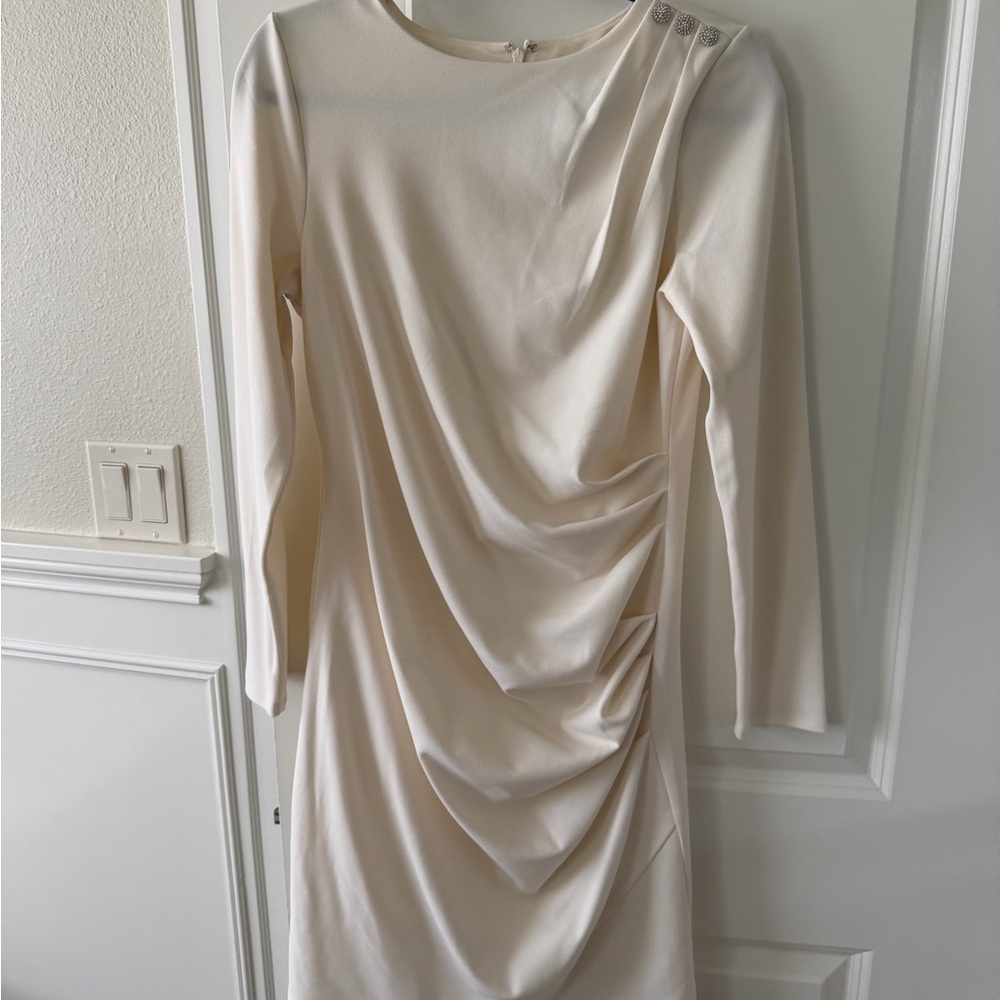 Express Cream Long-Sleeve Draped Dress